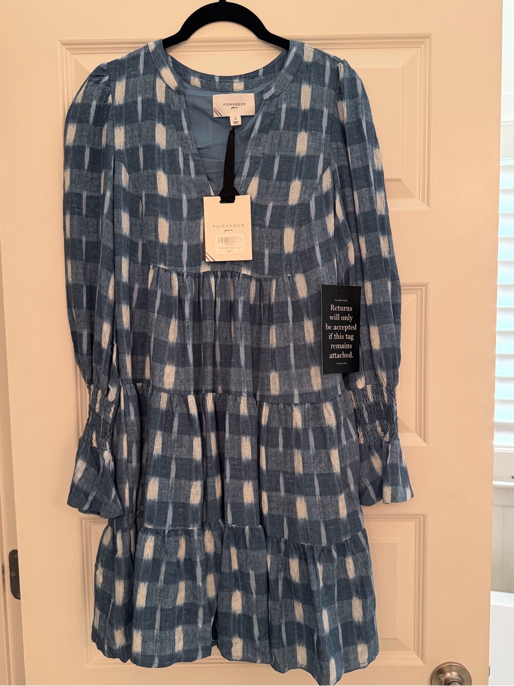 Tuckernuck Pomander Place Blue and White Plaid Tiered Mini Dress
